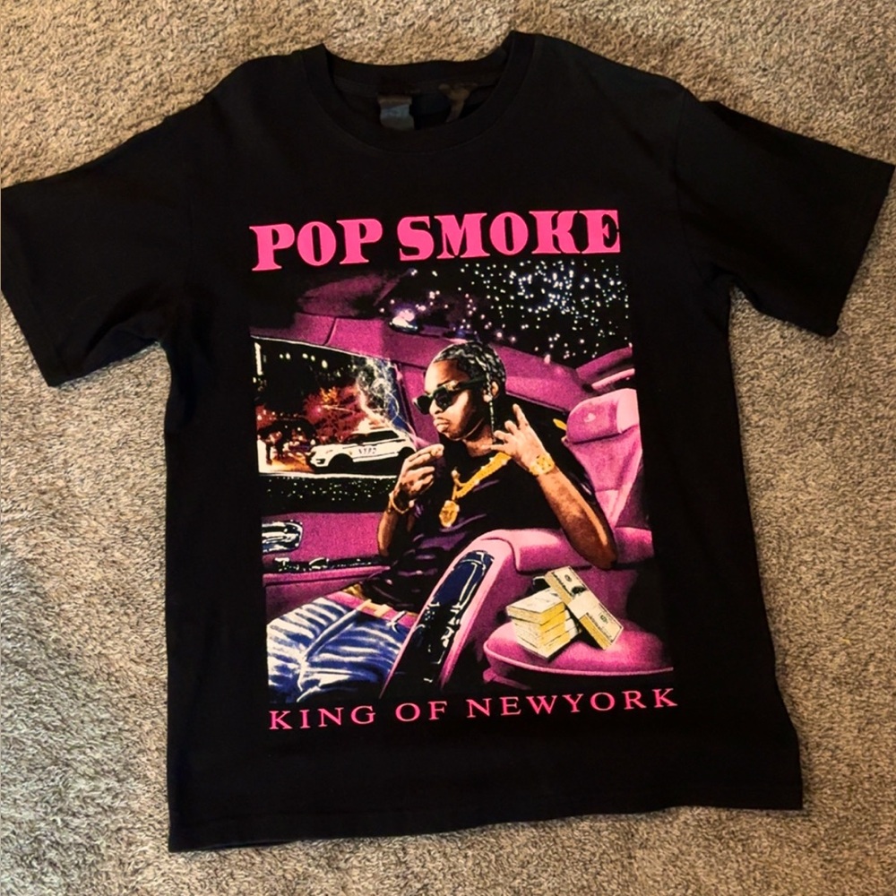 Pop Smoke X Vlone black and pink king of New York t-shirt